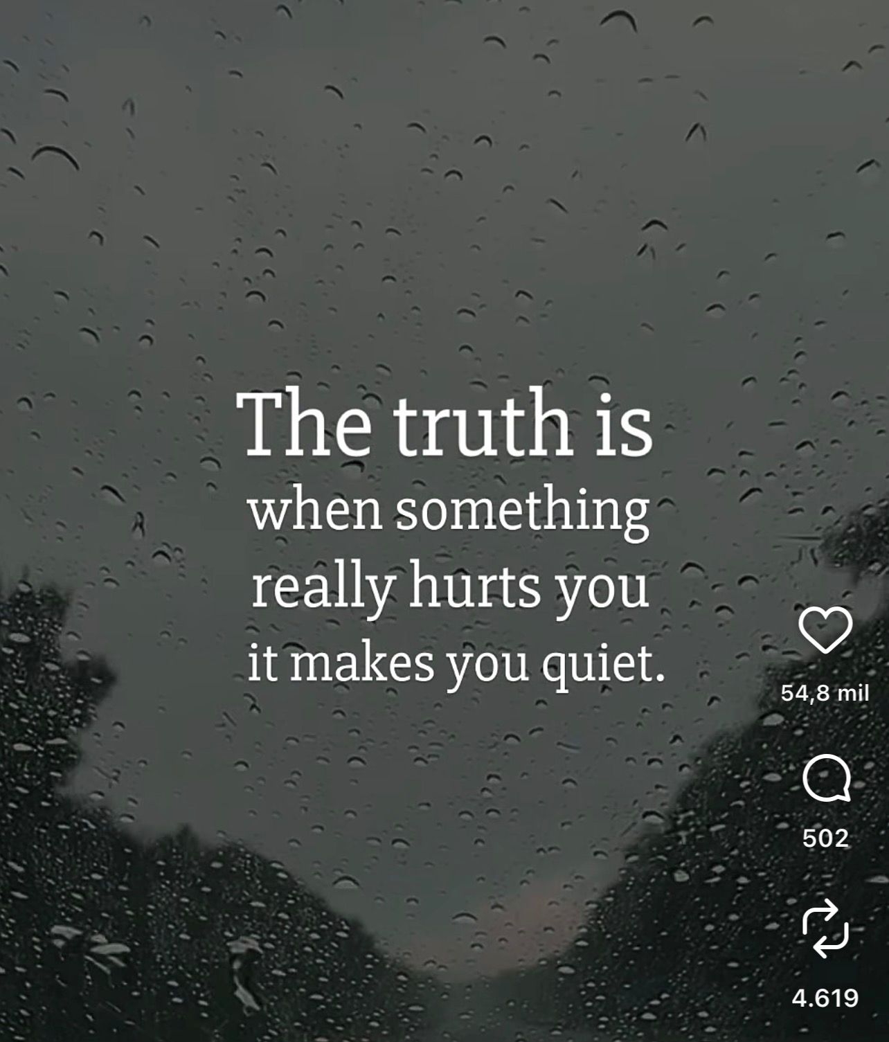 Quote: The truth is when something really hurts you it makes you quiet.